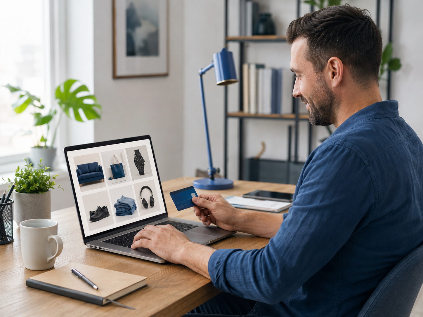 Customer shopping online using a laptop computer